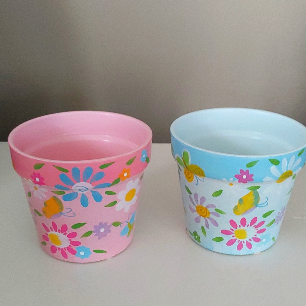 2 x Floral Plant Pots